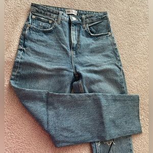 Zara denim straight high-waisted jeans